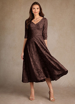 Azazie Durant Mother of the Bride Dresses Ganache A-Line Pleated Floral Burnout Dress image2