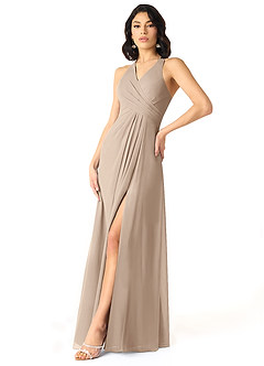 Azazie Danica Bridesmaid Dresses Taupe A-Line Pleated Chiffon Dress image3