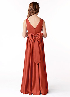 Azazie Hathaway Junior Abito A-Line in Raso Elasticizzato Fiocco Ruggine image1
