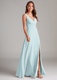 Azazie Nelly Bridesmaid Dresses Mist A-Line Pleated Chiffon Dress image3