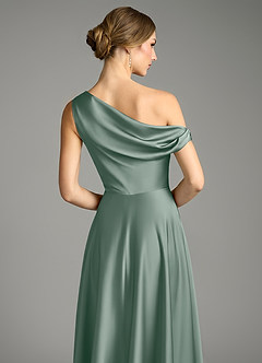 Azazie Xanthe Bridesmaid Dresses Silver Sage A-Line Off the Shoulder Stretch Satin Dress image6