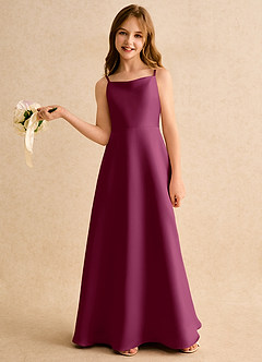 Azazie Joella Girls Formal Flower Girl Dresses Mulberry A-Line Pleated Matte Satin Dress image2