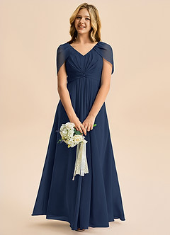 Azazie Emma Junior Vestido de Azul Marino Oscuro de Gasa de Corte en A con Plisado image3