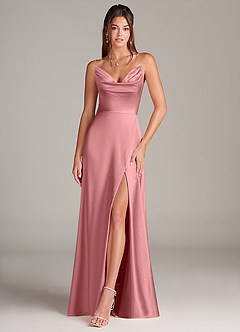 Azazie Sarella Brautjungfernkleider A-Linie mit Taschen Metallischer Satin Kleid Rosettenrosa image1