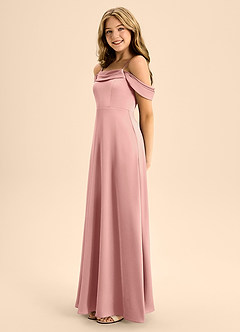 Azazie Anselie Junior Rosette A-Line Off the Shoulder Stretch Satin Dress image6