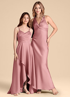 Azazie Prisha Junior Jurk van Stretch Satijn met A-Lijn Geplooid Stoffige Roos image3