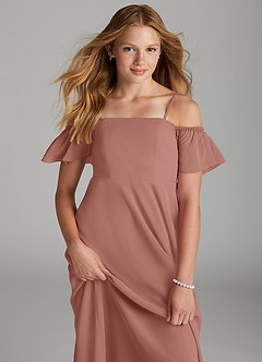 Azazie Sue Junior Auburn A-Line Off the Shoulder Chiffon Dress image5