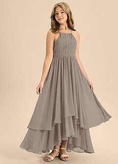Azazie Elliora Junior Taupe A-Line Pleated Chiffon Dress image3