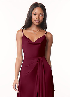Azazie Brielle Bridesmaid Dresses Mulberry A-Line Cowl Spaghetti Straps Stretch Satin Dress image4