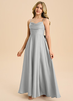 Azazie Bear Junior Jurk van Stretch Satijn met A-Lijn Sweetheart Halslijn Zilver image4