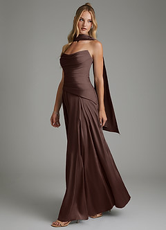 Azazie Gabriela Robes de demoiselle d'honneur Robe Trapèze en Satin extensible Corset Ganache image6
