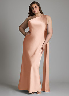 Azazie Juniper Bridesmaid Dresses Rose Gold Mermaid One Shoulder Stretch Satin Dress image7