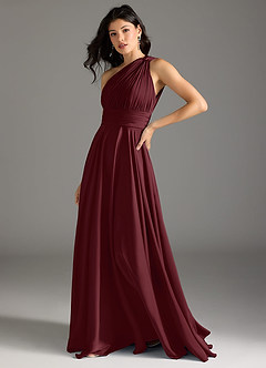 Azazie Charlize Brautjungfernkleider A-Linie One-Shoulder Stretch-Satin Kleid Cabernetrot image4