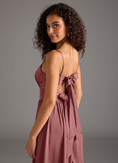 Azazie Zeya Bridesmaid Dresses Amethyst A-Line Pleated Stretch Satin Dress image10