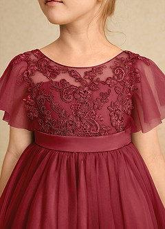Azazie Queenie Flower Girl Dresses Pomegranate A-Line Lace Dress image4