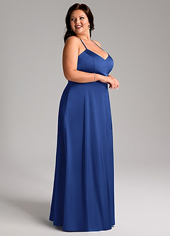 Azazie Mei Bridesmaid Dresses Royal Blue A-Line V-Neck Stretch Satin Dress image9
