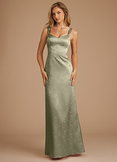 Azazie Denice Bridesmaid Dresses Olive Floral Jacquard Sheath Pleated Floral Jacquard Dress image1