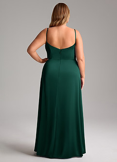 Azazie Azuree Bridesmaid Dresses Emerald A-Line Pleated Stretch Satin Dress image10