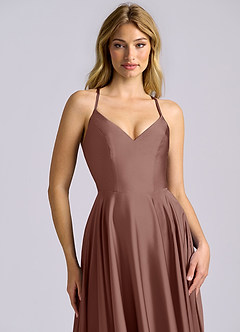 Azazie Truce Bridesmaid Dresses Espresso A-Line Stretch Satin Dress image7