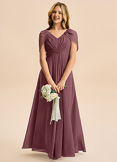 Azazie Emma Junior Robe Trapèze en Mousseline de soie Plissée Sangria image3