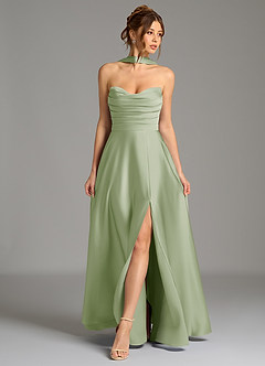 Azazie Ayla Abiti da Damigella Abito A-Line in Raso Elasticizzato Corsetto Verde Salvia image1