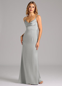 Azazie Aimee Robes de demoiselle d'honneur Robe Trapèze en Satin extensible Encolure en Forme de Cœur Argent image1
