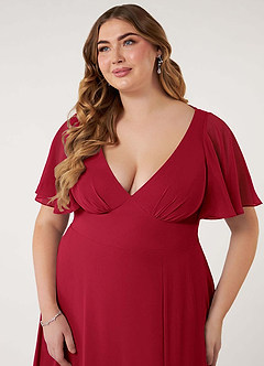Azazie Kimber Bridesmaid Dresses Scarlet A-Line Flounce Sleeve Chiffon Dress image13