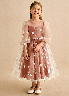 Azazie Elowen vestidos de niña de las flores Vestido Naranja Quemada de Encaje de Línea A con Escote corazón image5