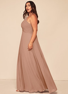 Azazie Ginger Bridesmaid Dresses Champagne Rose A-Line Halter Pleated Chiffon Dress image13