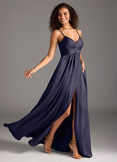 Azazie Alia Bridesmaid Dresses Stormy A-Line Pleated Stretch Satin Dress image2
