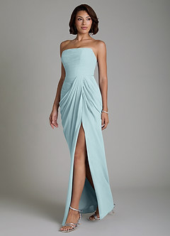 Azazie Nyra Bridesmaid Dresses Sea Glass Sheath Corset Chiffon Dress image6