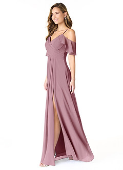 Azazie Dakota Bridesmaid Dresses Vintage Mauve A-Line V-Neck Pleated Chiffon Dress image3