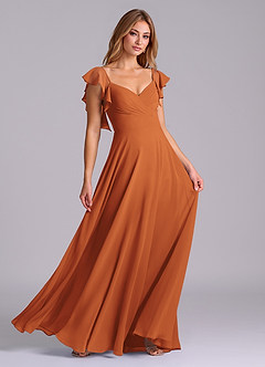 Azazie Leilani Bridesmaid Dresses Cinnamon A-Line Pleated Chiffon Dress image3