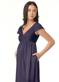 Azazie Allessia Robes de demoiselle d'honneur de maternité Robe Trapèze Plissée Longueur ras du sol Satin extensible image6