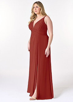 Azazie Maren Allure Bridesmaid Dresses Terracotta A-Line V-Neck Lace Chiffon Dress image8