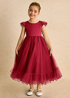 Azazie Phebs vestidos de niña de las flores Vestido de Escarlata de Tul de Corte En A image6