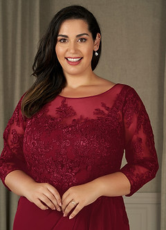 Azazie Calanthe Mother of the Bride Dresses Burgundy A-Line Scoop Chiffon Dress image8