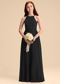 Azazie Arianthe Junior Abito A-Line in Chiffon Plissettato Nero image2