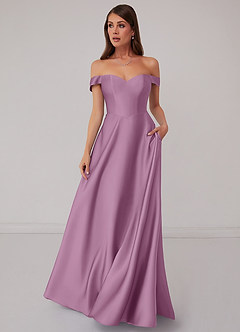 Barbie ♥ Azazie Bridesmaid Dresses Wisteria A-Line Off the Shoulder Stretch Satin Convertible Dress image2