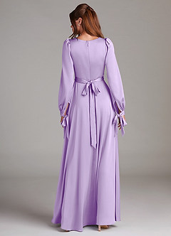 Azazie Leonia Bridesmaid Dresses Lilac A-Line Long Sleeve Stretch Satin Dress image2