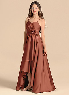 Azazie Catalina Junior Abito A-Line in Raso Elasticizzato Scollo a Cuore Auburn image6