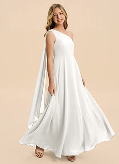 Azazie Averie Junior White A-Line Pleated Chiffon Dress image2