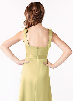 Azazie Barbara Junior Lemon Sorbet A-Line Bow Stretch Satin Dress image4