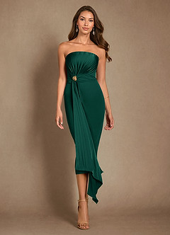 Azazie Dinanta Mother of the Bride Dresses Emerald Column Pleated Chiffon Dress image2