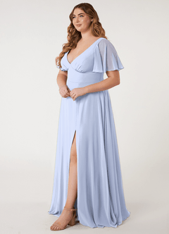 Azazie Kimber Bridesmaid Dresses Ice A-Line Flounce Sleeve Chiffon Dress image8