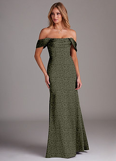 Azazie Saige Vestidos de damas de honor Vestido de Jardín Pequeño Floral Willow Green de Satén Elástico de Corte Recto con Vestidos sin tirantes image4