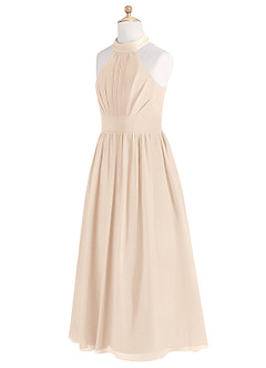Azazie Iman Junior White Alabaster A-Line Pleated Chiffon Dress image8