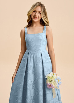 Azazie Amalie Junior Vestido de Azul Cielo de Devorado Floral de Corte en A con Volante image8