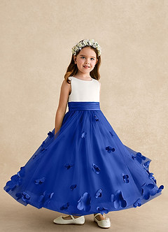 Azazie Vi Flower Girl Dresses Royal Blue A-Line Sleeveless Tulle Dress image8