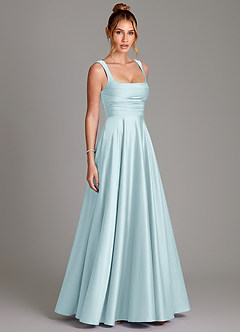 Azazie Azaria Bridesmaid Dresses Cloud Blue A-Line Corset Stretch Satin Dress image4